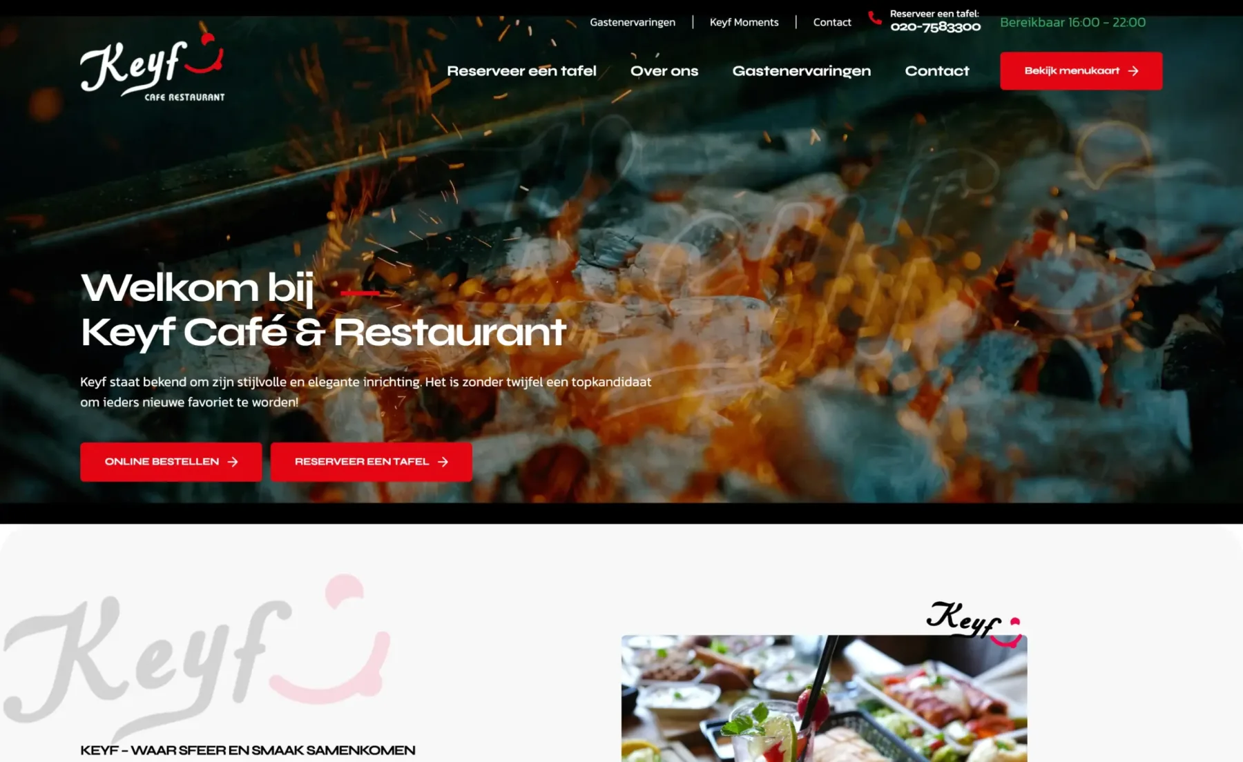 Homepage van Keyf Café & Restaurant in Amsterdam, gebouwd door Developercode
