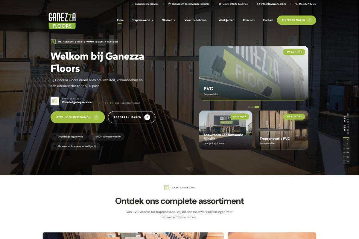 Homepage van Ganezza Floors op desktop