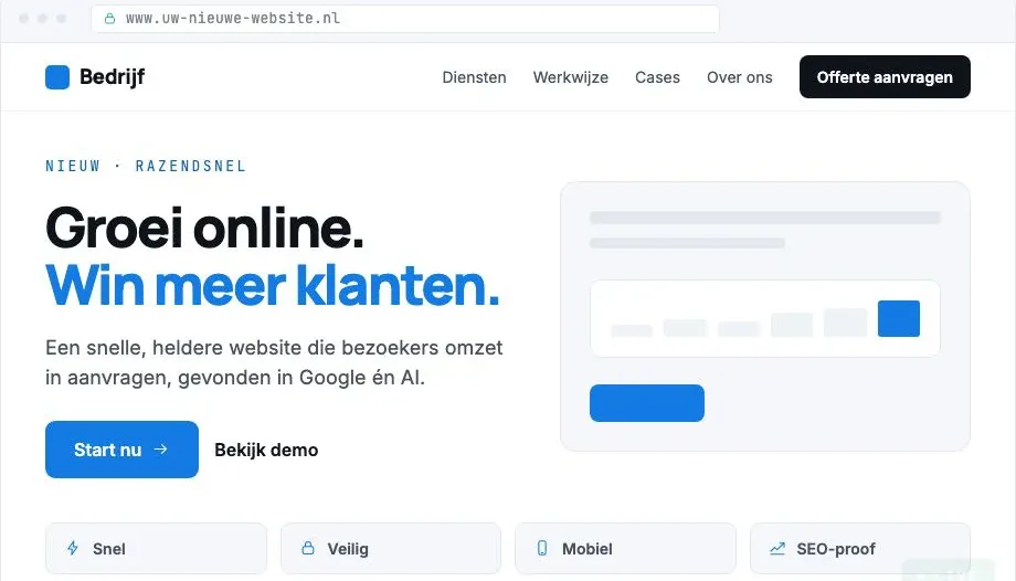 Website na de transformatie: rustiger ontwerp, duidelijke structuur en een zichtbare vervolgstap